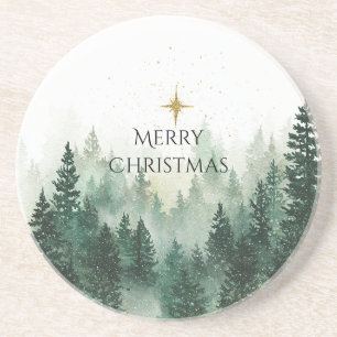 Dessous De Verre En Grès Arbres de Noël verts Gold Star Christmas