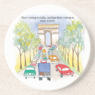 Dessous De Verre En Grès Arc de Triomphe Encre et Aquarelle Art Whimsical