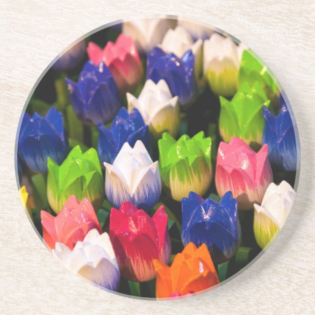 Dessous De Verre En Grès Arc-en-ciel de tulipes en bois (Devant)