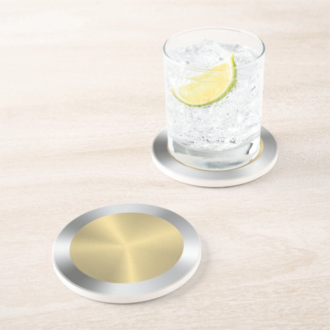 Dessous De Verre En Grès Argent et cercle or (Côté)