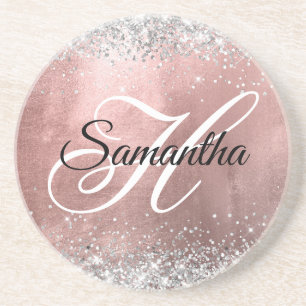 Dessous De Verre En Grès Argent Parties scintillant Rose Or Foil fantaisie 