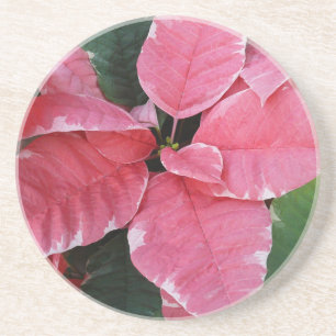 Dessous De Verre En Grès Argent Star Marbre Poinsettias Pink Holiday Floral