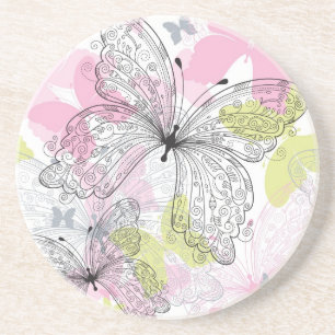 Dessous De Verre En Grès Arrière - plan avec le papillon