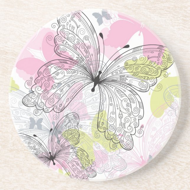 Dessous De Verre En Grès Arrière - plan avec le papillon (Devant)