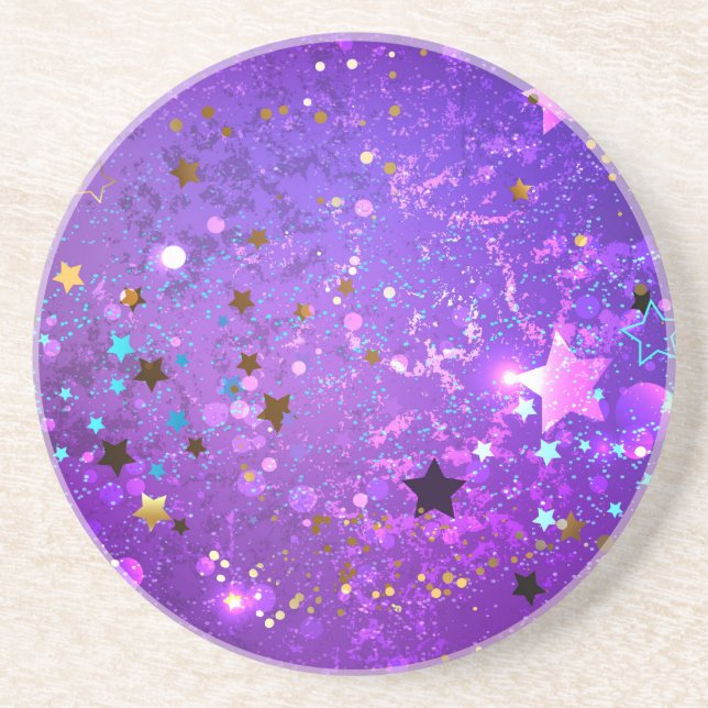 Dessous De Verre En Grès Arrière - plan de feuille violet avec étoiles (Devant)