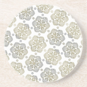 Dessous De Verre En Grès Arrondi Motif Fleur Rétro