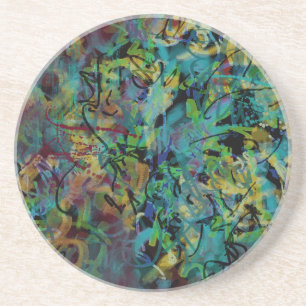 Dessous De Verre En Grès Art abstrait multicolore griffonné