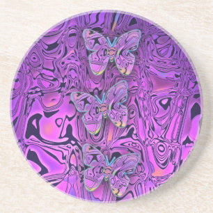 Dessous De Verre En Grès Art abstrait papillons violets lumineux