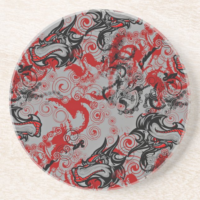 Dessous De Verre En Grès Art abstrait sale de dragons (Devant)