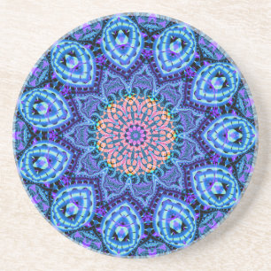 Dessous De Verre En Grès Art bleu fleuri de kaléidoscope de vibrations de