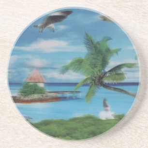 Dessous De Verre En Grès Art de la scène de plage tropicale