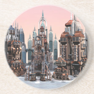 Dessous De Verre En Grès Art de la skyline de ville futuriste pastel fantas