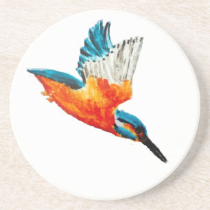 Dessous De Verre En Grès Art de martin-pêcheur de vol