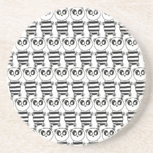 Dessous De Verre En Grès Art de panda noir et blanc ludique