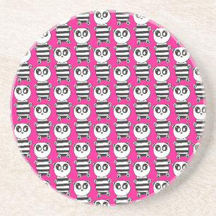 Dessous De Verre En Grès Art de panda noir et blanc ludique