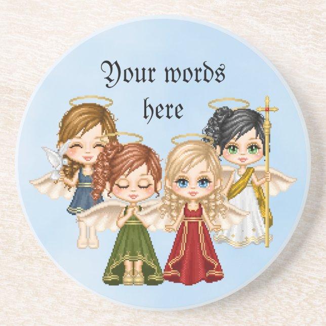 Dessous De Verre En Grès Art de pixel de quartet d'ange (Devant)