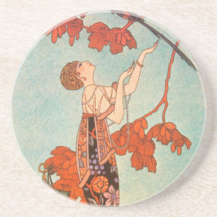 Dessous De Verre En Grès Art Déco vintage, Oiseau Volage de George Barbier