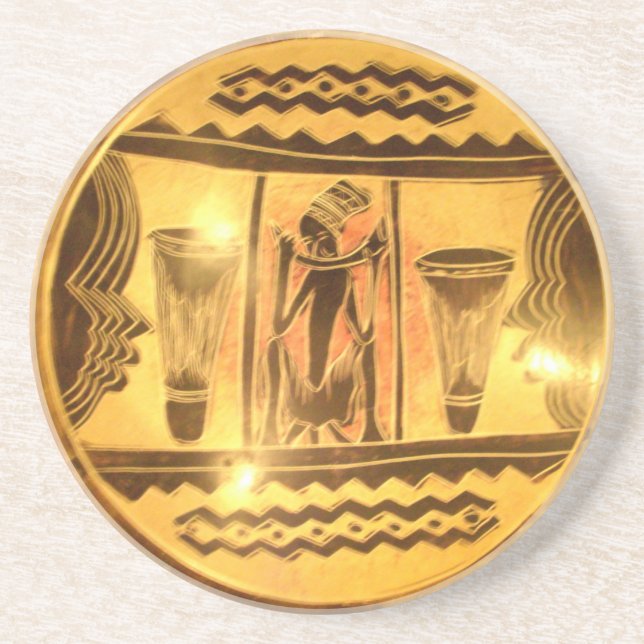 Dessous De Verre En Grès Art Ethnique Africain d'or Imprimer (Devant)