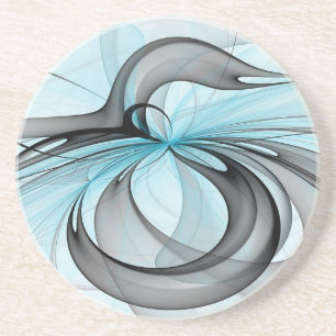 Dessous De Verre En Grès Art fractal moderne gris anthracite abstrait bleu