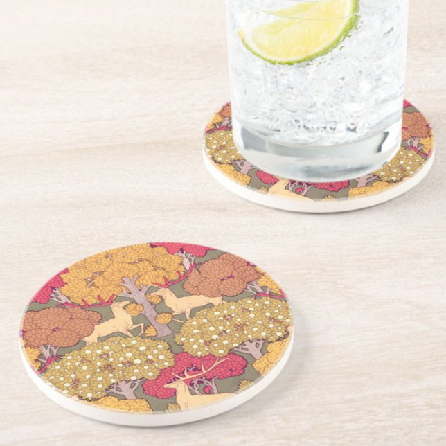 Dessous De Verre En Grès Art nouveau automne érable cerf automne Verneuil (Créateur téléchargé)
