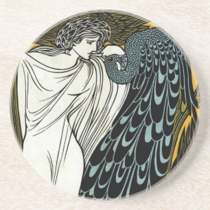 Dessous De Verre En Grès Art Nouveau Vintage Ce Baiser, Femme au Paon