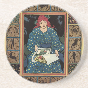 Dessous De Verre En Grès Art nouveau vintage, Lecture féminine livre d'astr