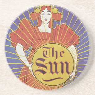 Dessous De Verre En Grès Art Nouveau vintage, New York Sun Newspaper