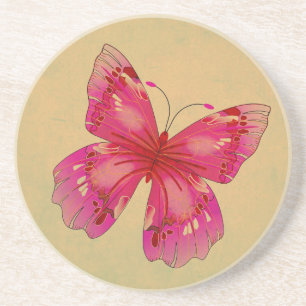Dessous De Verre En Grès Art papillon vintage rose