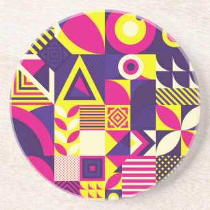 Dessous De Verre En Grès Art pop, formes géométriques colorées.