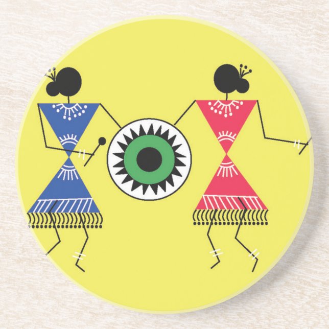 Dessous De Verre En Grès Art Warli décoration céramique (Devant)