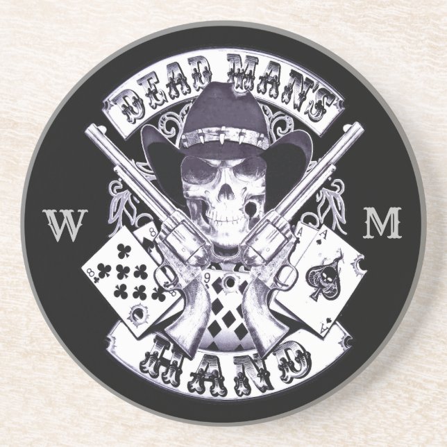 Dessous De Verre En Grès As Et Huit Jouer Cartes Cowboy Monogramme (Devant)