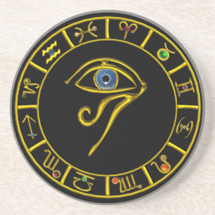 Dessous De Verre En Grès ASTRAL HORUS OEIL, BLUE TALISMAN Astrologie Graphi
