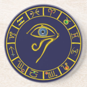 Dessous De Verre En Grès ASTRAL HORUS OEIL, BLUE TALISMAN Astrologie Graphi