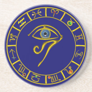 Dessous De Verre En Grès ASTRAL HORUS OEIL, BLUE TALISMAN Astrologie Graphi