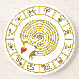 Dessous De Verre En Grès ASTRAL LABYRINTH GOLD ZODIAC CHART Astrologie