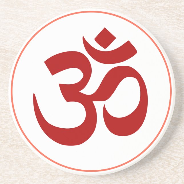Dessous De Verre En Grès Aum ou symbole de l'OM (couleur rouge foncé) (Devant)