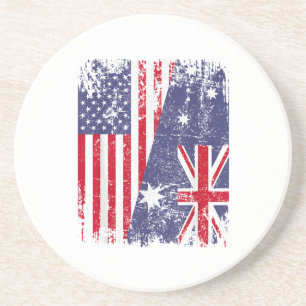 Dessous De Verre En Grès AUSTRALIAN ROOTS Half American Flag AUSTRALIE