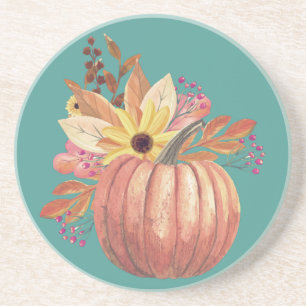 Dessous De Verre En Grès Automne citrouille terre cuite fleurie orange et t