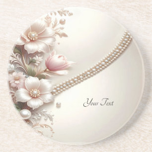 Dessous de verre en grès avec embellissements flor