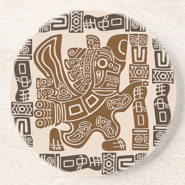 Dessous De Verre En Grès Aztec Eagle Guerrier Tribal Art antique (Devant)