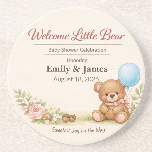 Dessous De Verre En Grès Baby Shower Coasters | Teddy Bear | Woodland Paste (Devant)