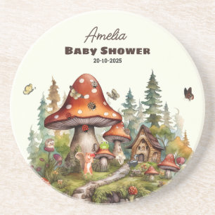 Dessous De Verre En Grès Baby shower de champignons de forêt rustique autom