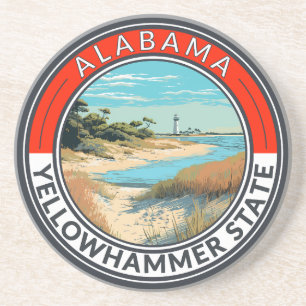 Dessous De Verre En Grès Badge d'art de voyage de l'Alabama