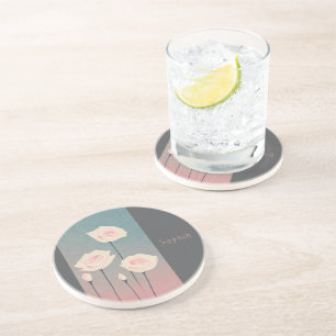 Dessous De Verre En Grès Badge Rond 5 Cm Roses, personalized