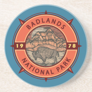 Dessous De Verre En Grès Badlands National Park Buffalo Retro Compass
