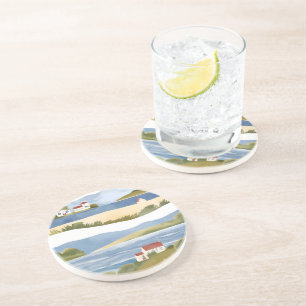 Dessous De Verre En Grès Baie de Cape Cod Aquarelle de rivage océanique