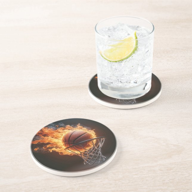 Dessous De Verre En Grès Basket-ball flamboyant dans le Net (Côté)