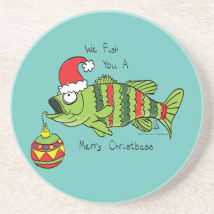 Dessous De Verre En Grès Basse de Noël amusant Pêche Poisson Cute Cartoon