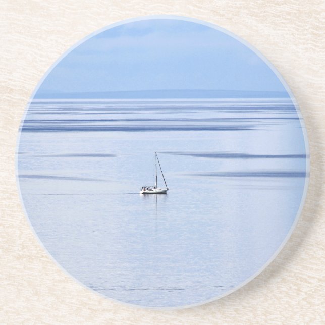 Dessous De Verre En Grès Bateau à voile en mer, Nautique, ciel d'eau bleu (Devant)