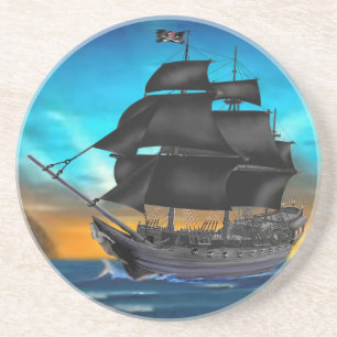 DESSOUS DE VERRE EN GRÈS BATEAU DE PIRATE AU COUCHER DU SOLEIL